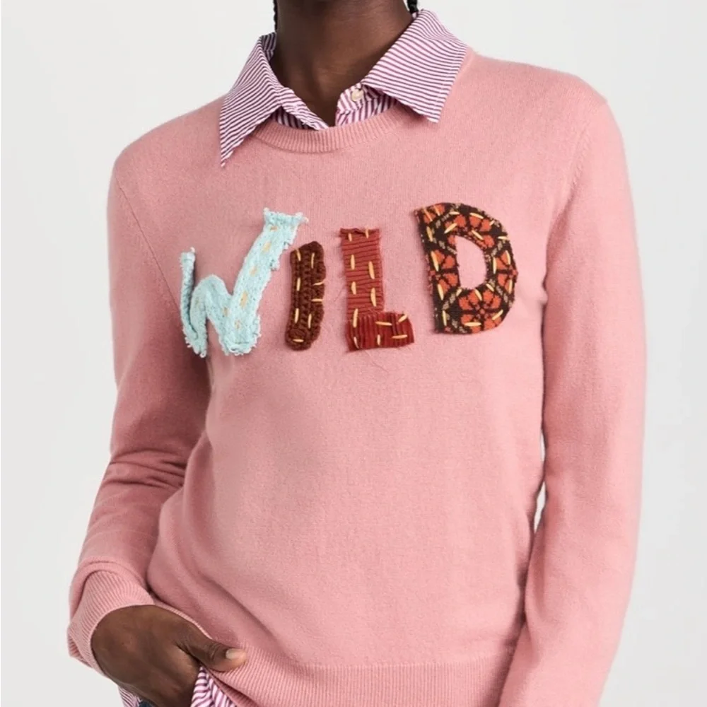 Stylish Pink Crew Neck Sweater with 'WILD' Motif - Picture 3 of 5